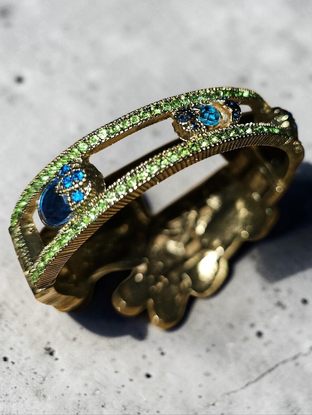 Nwot Gold Peacock Cuff Bracelet with Blue and Green Crystals - Picture 2 of 3